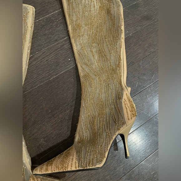 AMAZING Y2K SEGIO ROSSIE GOLD BEADED KNEE BOOTS 38 - Picture 4 of 5